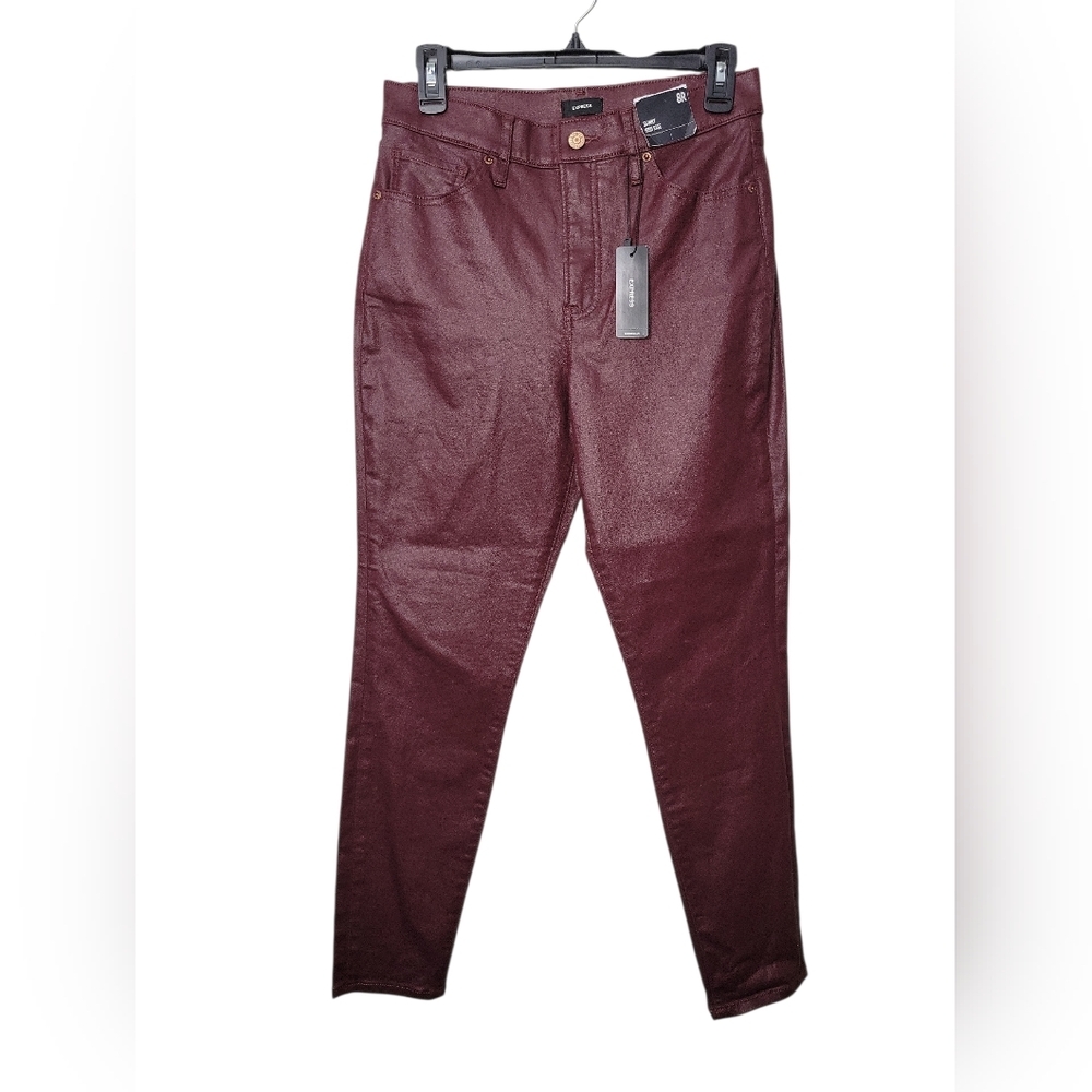 Express Women's High Rise Skinny Coated Jeans - Burgundy Wine, Size 8R - NWT